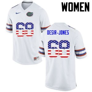 Women's Florida Gators #68 Richerd Desir-Jones NCAA Nike White USA Flag Fashion Authentic Stitched College Football Jersey DYR6562LE